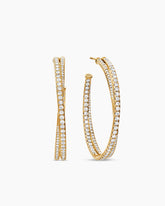 Pavé Crossover Hoop Earrings in 18K Yellow Gold with Diamonds, 1.75in